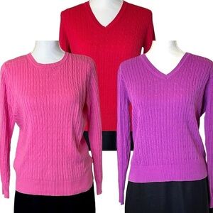 Kim Rogers V-Neck Sweater Trio - Pink, Red, Purple